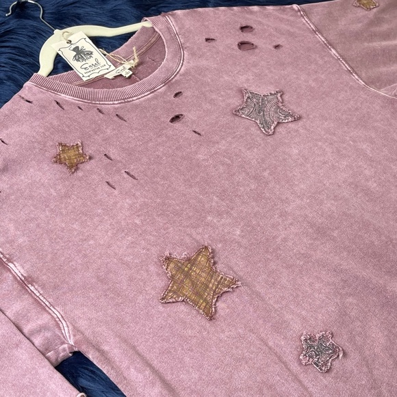 Easel Patchwork Mineral Wash Lightweight Knit Top - Picture 6 of 16